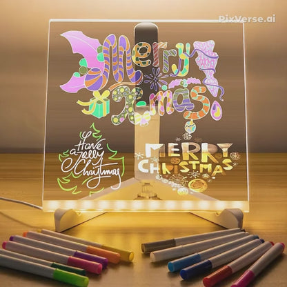 3D LED Light Acrylic Writing Pad with 7 Fluorescent Marker Pens